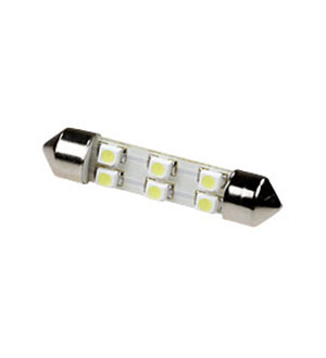 ARL-41MM WHITE, Автолампа белая 12V,(6 LED 3528, SV8.5)