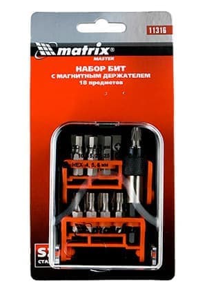 11316, Набор бит, с магнитным держателем 18пред. S2сталь