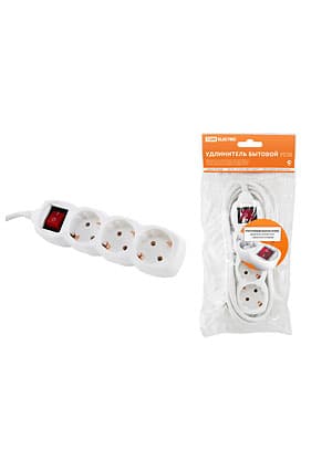 SQ1303-0102, Удлинитель бытовой  У03В выключатель, 3 гнезда, 5метров, с заземлением, ПВС 3х1мм2  16А/250В
