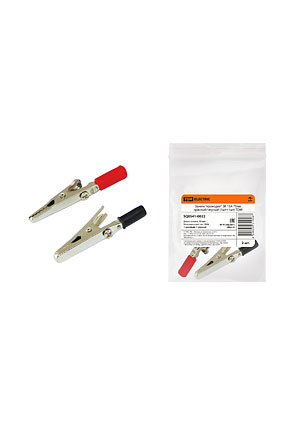 SQ0541-0022, Зажим "крокодил" ЗК 15А 75мм красный/черный (1шт+1шт)