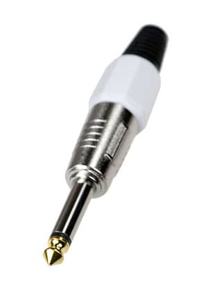 1-118G WH, штекер аудио 6.35мм моно металл цанга на кабель белый