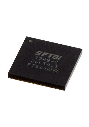 FT2232HQ-TRAY, FT2232HQ, 2 кан. USB=>UART RS232/RS422/RS485 QFN-64