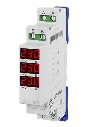 4640016938421, ВР-М03 АС15-450В УХЛ4, вольтметр 3ф на DIN 15-450VAC индикация без N