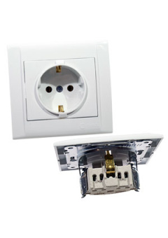 42001008, Розетка одинарная 1 м с/з керамика белый встр. монтаж