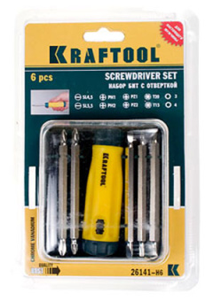 26141-H6, отвертка реверс. в мини-боксе 6предм.(длин.биты)