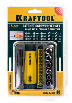 26143-H18, отвертка реверс. в мини-боксе 18предм.(биты и голов)